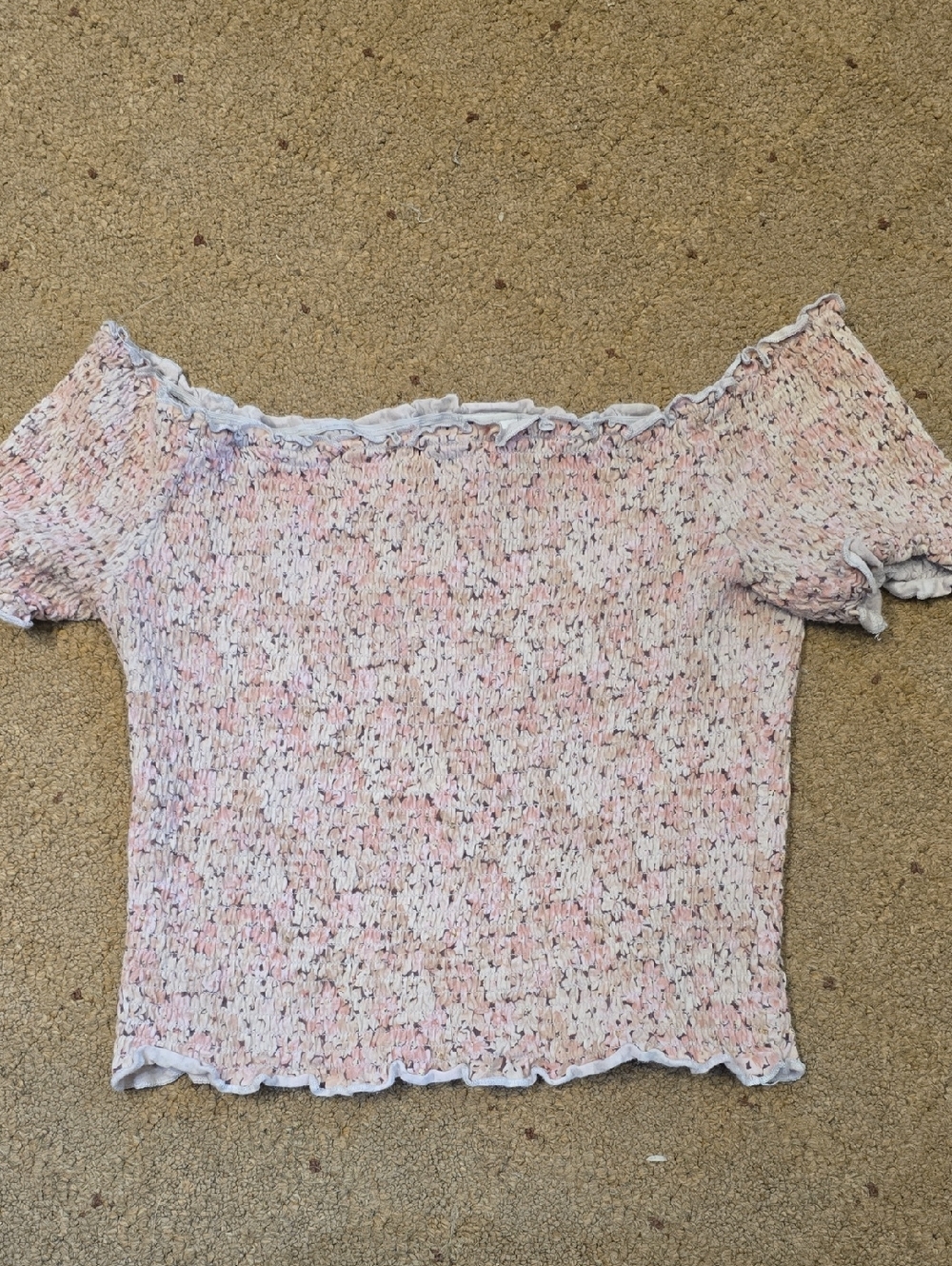 H&M Pink Smocked Off-Shoulder Crop Top